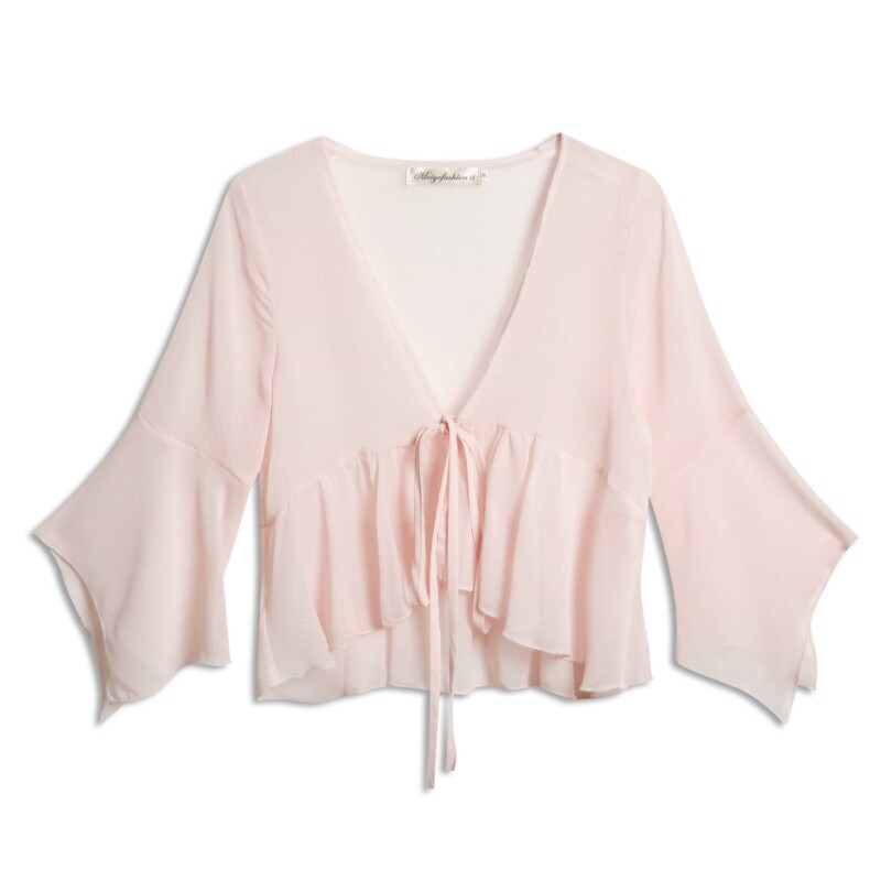 Women Chiffon Shrug Bolero Cardigan Ruffle Sheer Tops Jacket Summer Casual
