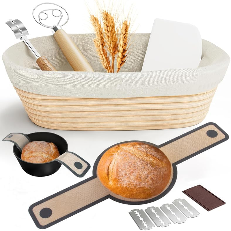 Sourdough Starter Kit with 9.8" Oval Banneton Bread Proofing Basket,Bread Making
