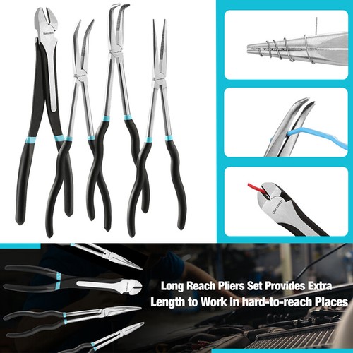 DURATECH Extra Long Needle Nose Pliers Set 4 PCS 11" Long Reach Straight Pliers
