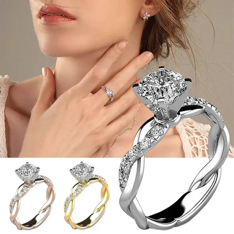 Exquisite Women'S Fashion Rose Gold Two-Color Princess Square Diamond Ring Bride Wedding Ring Couple Promise Engagement Ring Seeds Anniversary Party Ring Jewelry Christmas Gift Size 5-11 Bague Femme