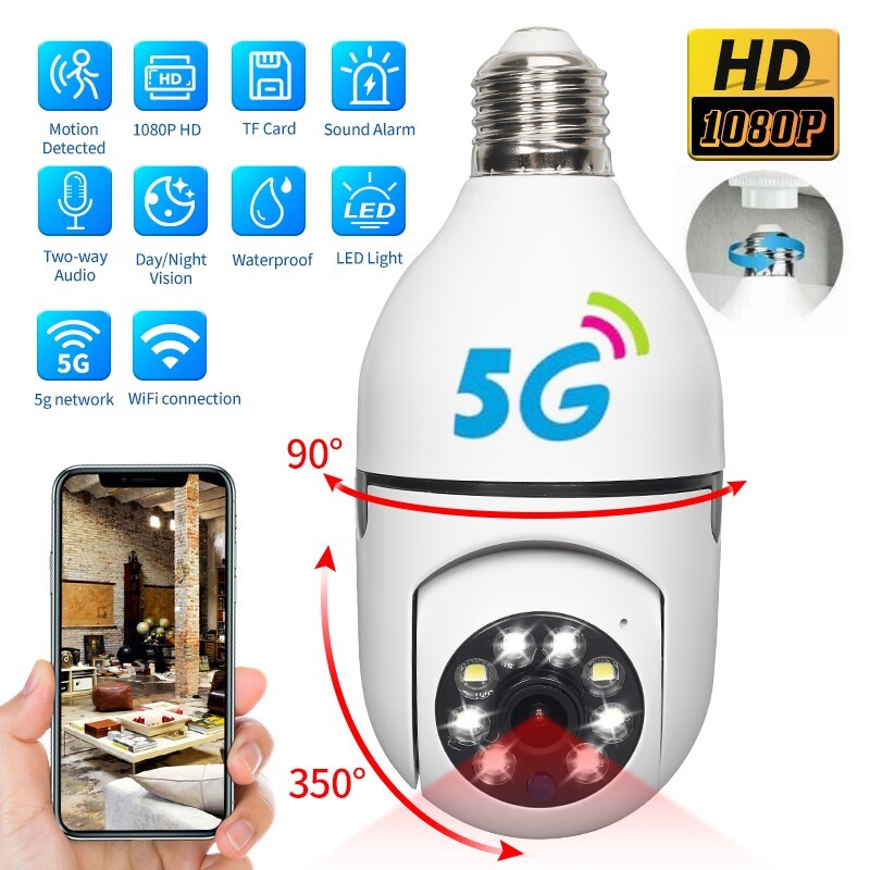 360° 1080P HD Wireless Security Camera Outdoor 5G Wi-Fi IR Night Smart Bulb Cam