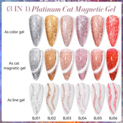 LILYCUTE 3 IN 1 Platinum Cat Magnetic Gel Crystal Magnetic Gel Polish Nail Art