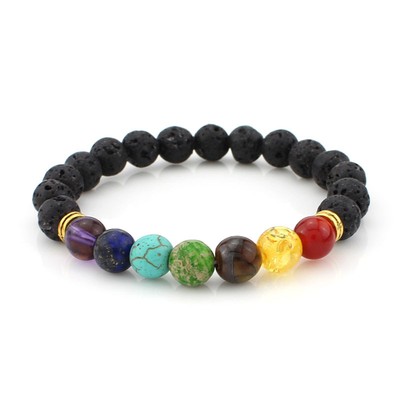 Bracelets Lava 7 Chakra Healing Balance Beads Rhinestone Reiki Stone