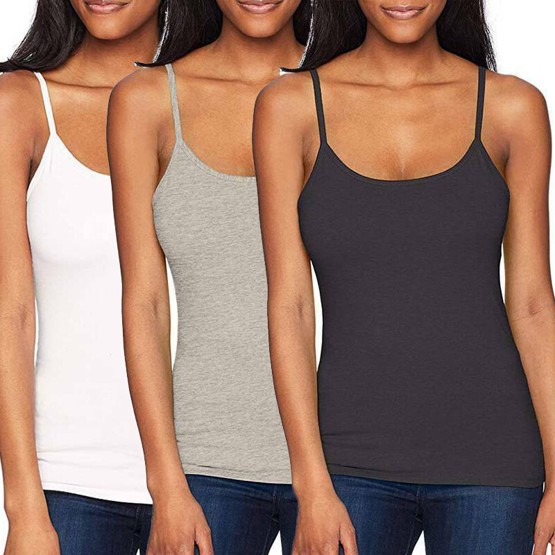 CAMI Camisole with Built in Shelf BRA Adjustable Spaghetti Strap Basic Tank Tops