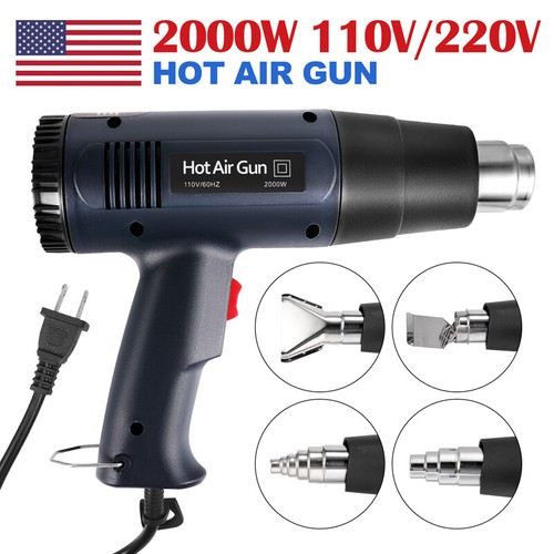 2000W Heavy Duty Heat Gun Digital Display Adjustable Temperature w/4 Nozzles Kit