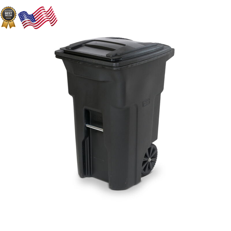 64 Gallon Black Garbage Can with Wheels and Lid