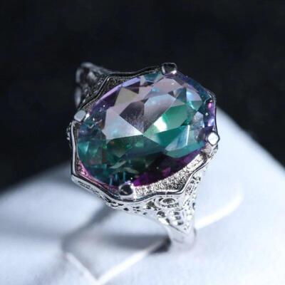 Genuine Rainbow Fire Mystic Topaz Ring 925 Sterling Silver Ring Fine Jewelry Rop