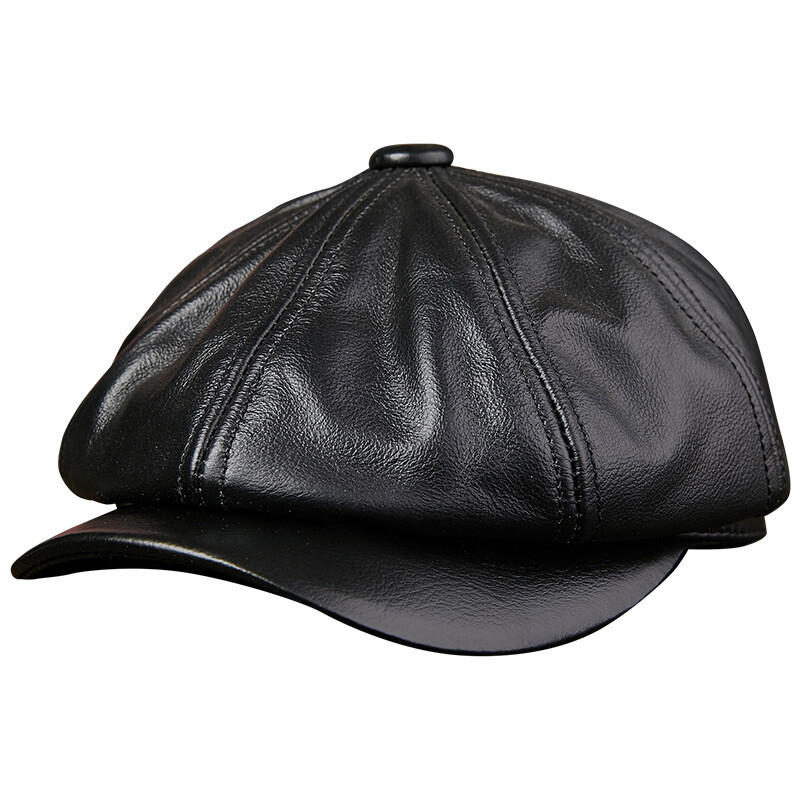Men Women PU Leather Newsboy Cap Baker Boy Hat Gatsby Beret Flat Cap Black Retro