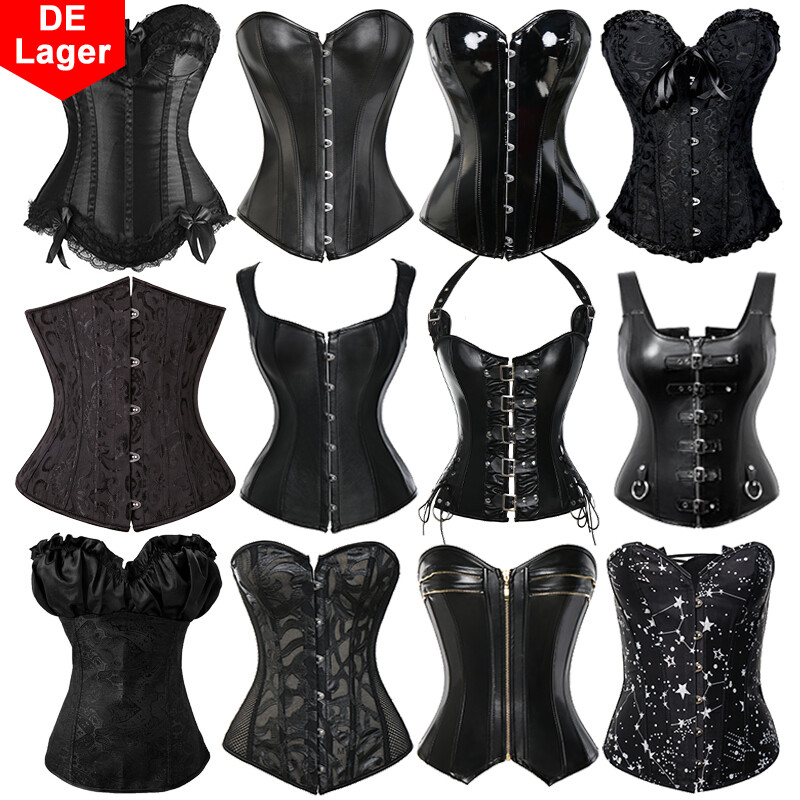 Schwarz Dessous Kleid Burlesque Corsage Vollbrust Korsett Korsage Damen Corset