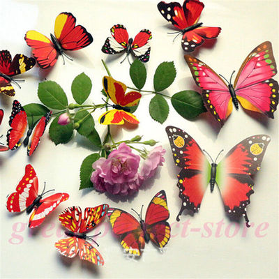 NEW 12 pcs Romantic 3D Butterfly Cute MultiColor Home Room Wall Stickers Decors