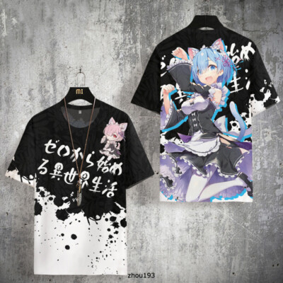 Anime Tops Re:Zero Rem Ram Men Cosplay Basic Short Sleeve T-shirt Summer Tee Z02