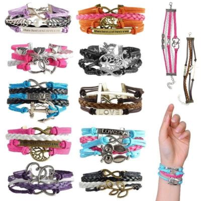 Fashion Leather Cute Infinity Charm Bracelet Jewelry Silver Lots Style Us Seller