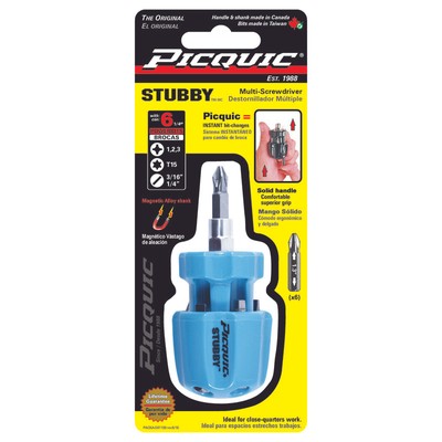 PICQUIC 91100 Assorted Colors Steel STUBBY Compact Multi-Bit Driver 3-1/2 L in.