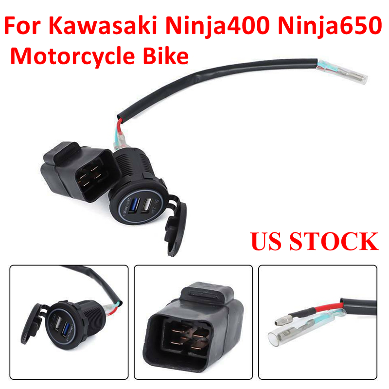 12V 22A Motorcycle Bike USB Charger Kit w/ Relay For Kawasaki Ninja400 Ninja650