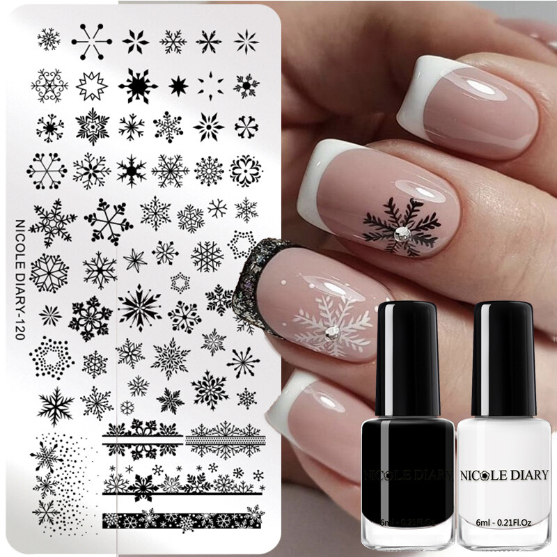 NICOLE DIARY 3Pcs Snowflake Nail Stamping Plates Image Printing Nail Polish Kit