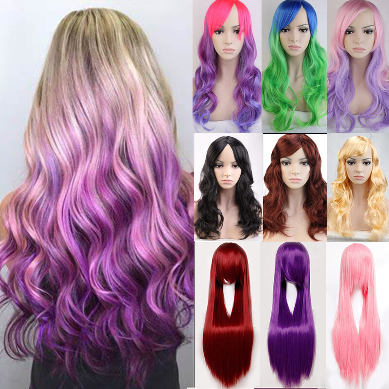 Cosplay Full Wigs Ombre Red Pink Purple Hair Wig Cosplay Halloween