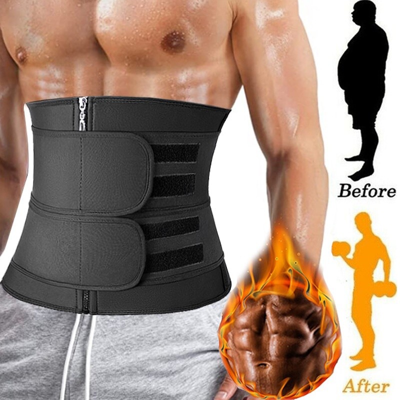 Mens Sauna Waist Trainer Trimmer Sweat Belt Abdomen Back Support Shaper Workout