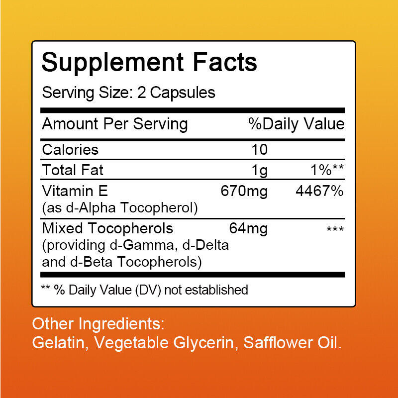 Vitamin E Oil 120 Softgels | Vit E Capsules Vegan for Hair Skin Nail Face Health