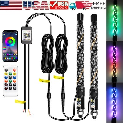 2X LED Whip Lights 12V LED Flagpole Light RGB Bluetooth App Control For UTV ATV