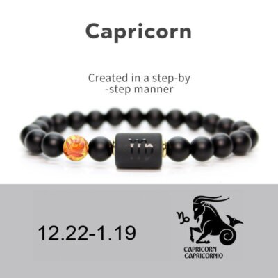 Black 12 Constellations Zodiac Natural Stone Beads Bracelet Elastic Birth Gift