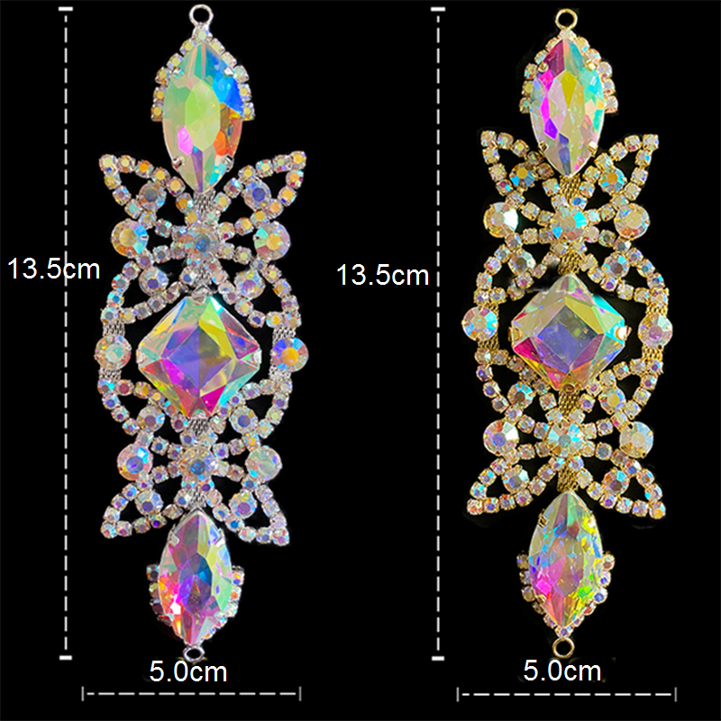 Crystal Beaded Rhinestone Flower Applique DIY Wedding Dance Costume Decor Trim