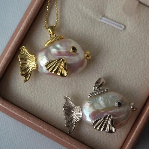Halsband-Kette Aus Edelstahl Mit Perlen Geometrisch Bighead Fisch Paar Geschenk