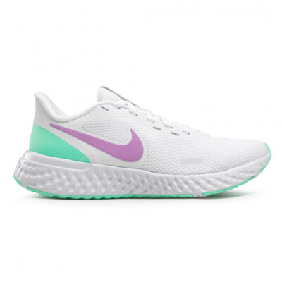 

Женские кроссовки Nike Revolution 5, белые/фиолетовые, ярко-зеленые (BQ3207 111), White/violet shock-green glow