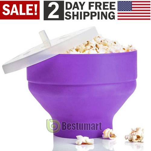 Microwave Oven Silicone Popcorn Popper Maker Bowl Collapsible WIth Lid BPA Free