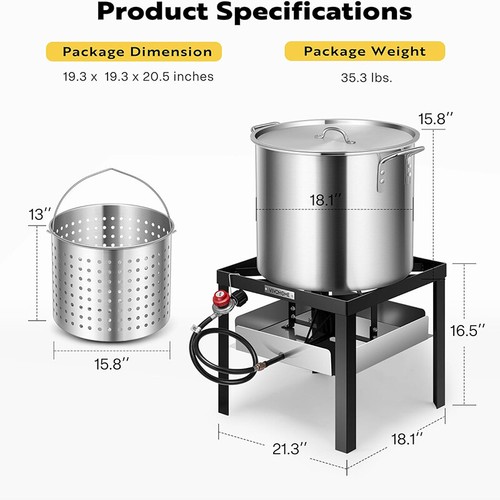 65QT Turkey Deep Fryer Aluminum Seafood Boil Pot with 110000BTU Propane Burner