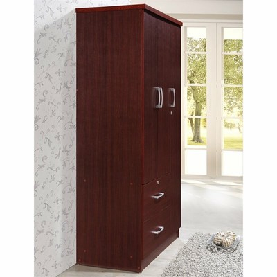 Hodedah 3 Door Armoire with 2 Drawers 3 Shelves in Mahogany Wood