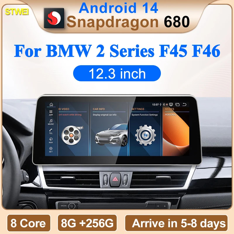 12.3inch Qualcomm Snapdragon680 6225 Andorid14 Wireless Auto CarPlay For BMW 2Se