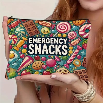 Emergency Snacks Print Makeup Funny Zipper Travel Organiser Holiday Canvas Bag