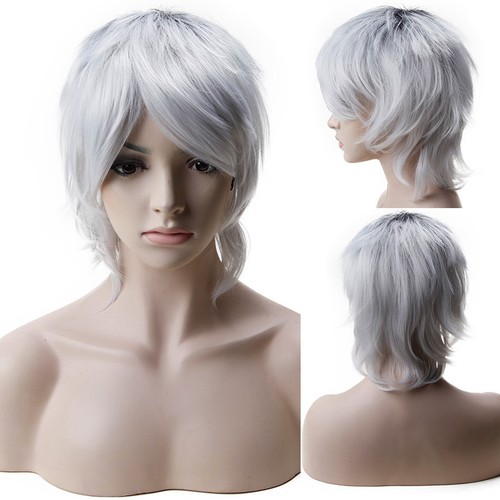 Anime Black White Grey Red Hair Cosplay Costume Wigs Short Straight Hair Bob Wig