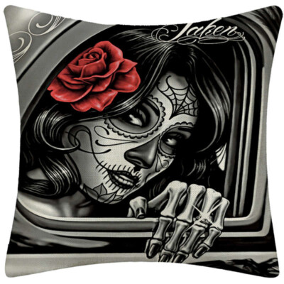 Kissenhülle Kissenbezug Leinen Muerta Mexico La Katrina schwarz/weiß 45X45cm