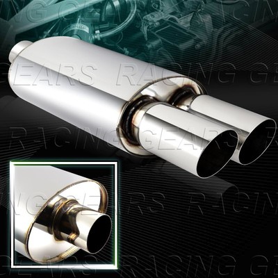 UNIVERSAL 3'' DUAL SLANT TIP T-304 STAINLESS EXHAUST RESONATOR 3'' INLET MUFFLER