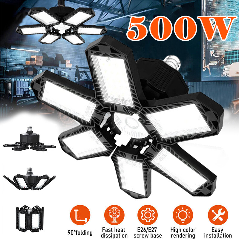9000000LM 500W LED Garage Light Bright Work Shop Ceiling Lights Deformable Bulb