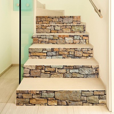 6pcs/set 3D Stone Staircase Stair Floor Sticker Self Adhesive Stairway