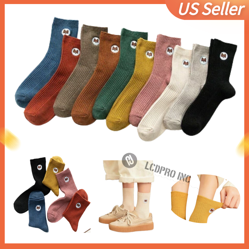 High Cartoon Cotton Dog Embroidered Tube Breathable Crew Sock Women