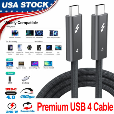 3.3FT Thunderbolt 4 3 USB 4 USB-C 8K Cable 40Gbps Charger Data PD 240W UHD Video