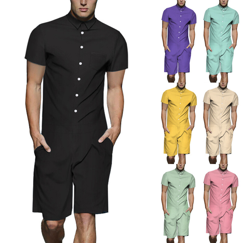 Hedendaags Summer Men's Button Overalls Jumpsuits Short Sleeve Pants Rompers JH-84