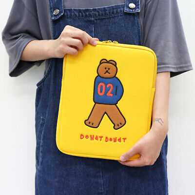 11" DONATDONAT Bear Yellow Tablet ipad Padded Pouch Sleeve Bag Pen Holder Pocket