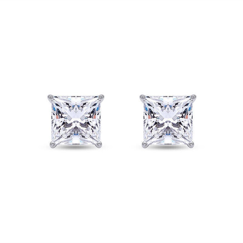 1 Ct GIA Authentic Princess Lab Grown Diamond Stud Earrings 14K White Gold