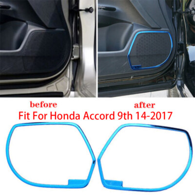 Fit For Honda Accord 9th 14-17 Blue Titanium Inner Door Horn Frame Cover Trim
