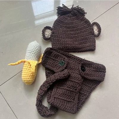 Halloween Festivals Photography Clothing Crochet Knitted Monkey Hat Diaper