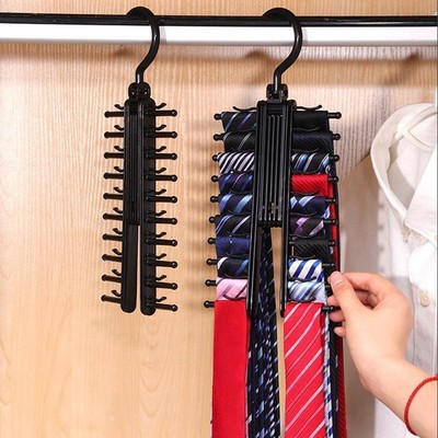 20-row Adjustable Tie Hanger Rack Closet Organizer Belt Storage Household Holder