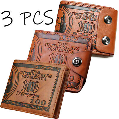 3 Packs Men US $100 Dollar Bill Novelty Leather Trifold Wallet Card Photo Holder