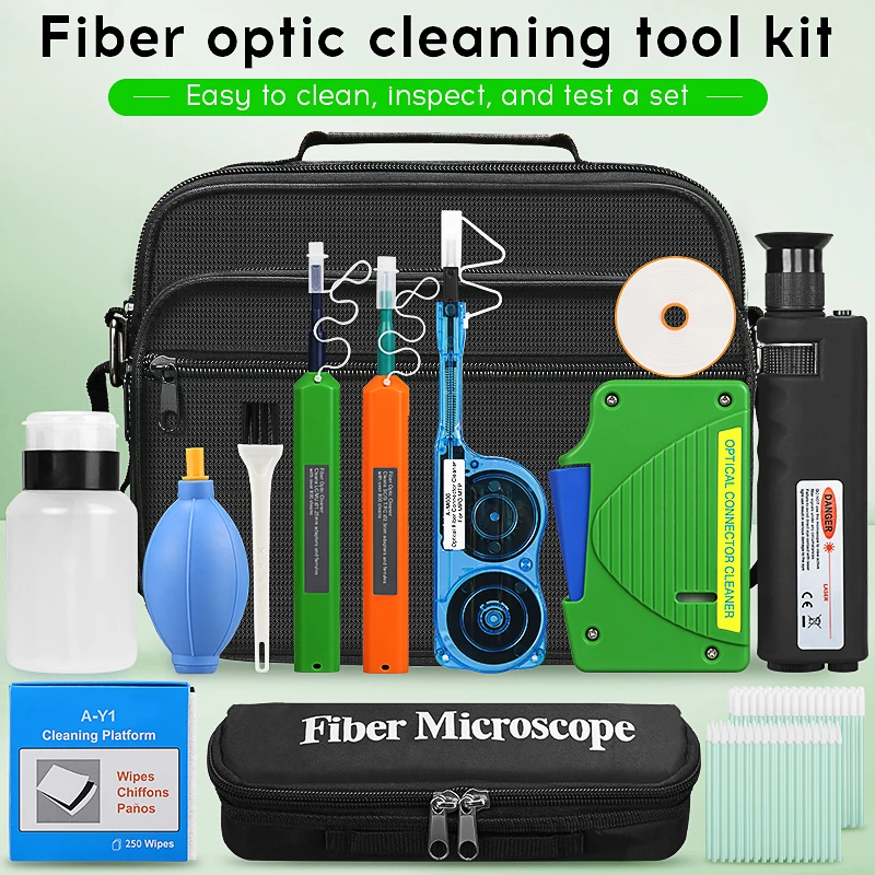 Fiber cleaning Tool Kit 400X Fiber Optic Microscope 1.25/2.5mm MPO Cleaning Pen/