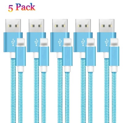 5 Pack 10FT Heavy Duty USB Cable For iPhone 14 13 12 11 X XR 8 7 Charger Cords