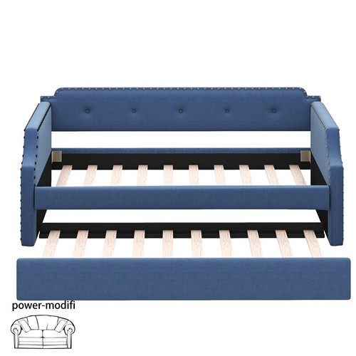 Upholstered Sofa Bed Frame Daybed Slats Support Twin Size Pull-Out Trundle Home