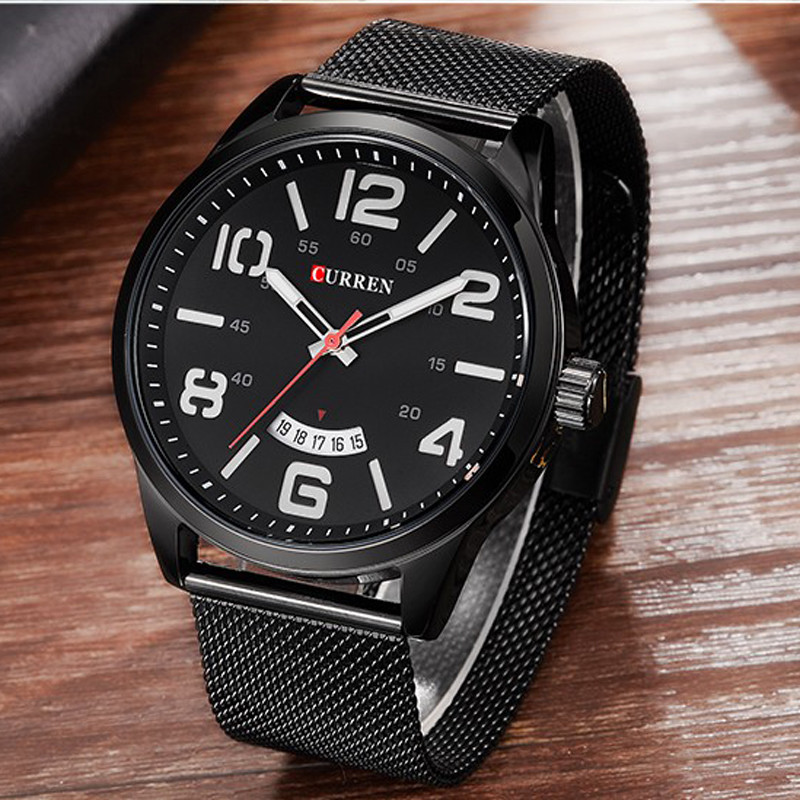 Orologio Da Polso Curren 8236 Uomo Analogico Quarzo Military Data Nero Bianc lac